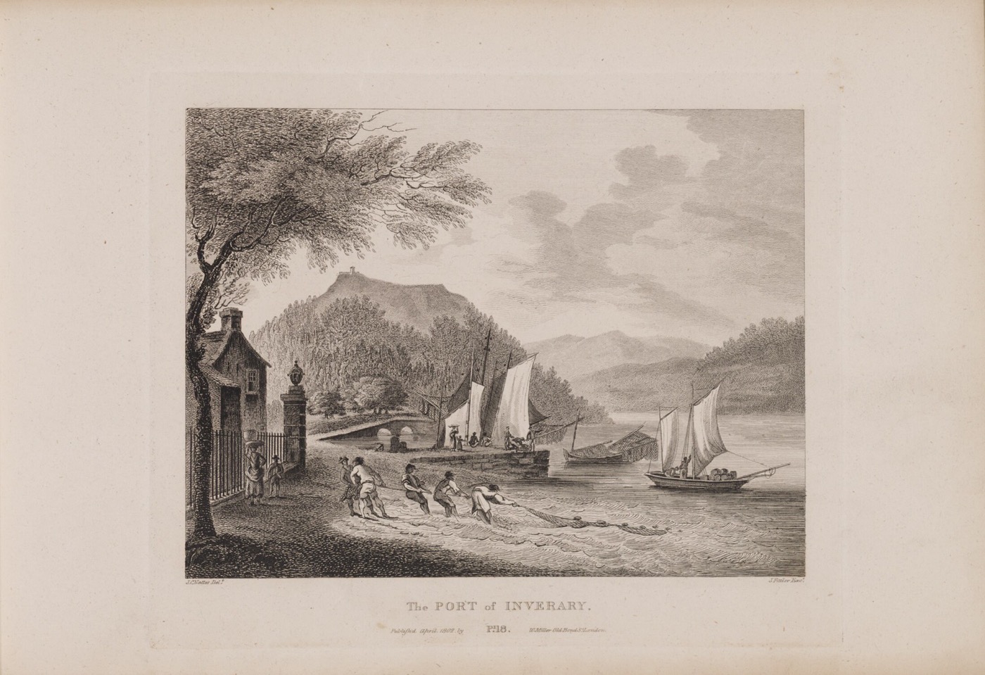 The port of Inveraray on Loch Fyne — James Fittler after John Claude Nattes, engraving, from “Scotia Depicta,” 1804. The castle where a MacMillan chief's son is
