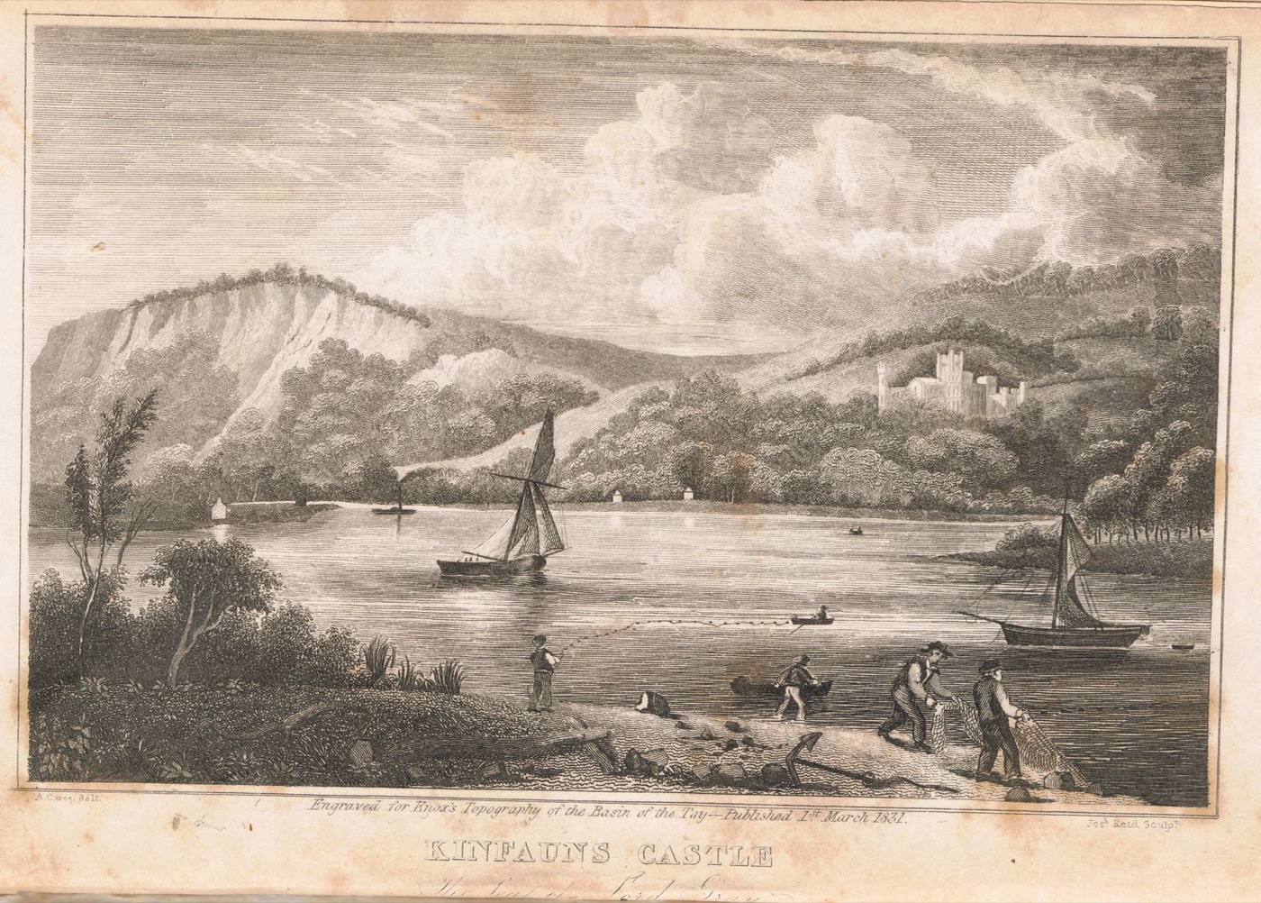 Kinfauns Castle, Perthshire, engraved 1831: seat of the Lords Gray of Kinfauns and Balmerino, whose Fairbairn-recorded crest, an anchor, is this report's cover 