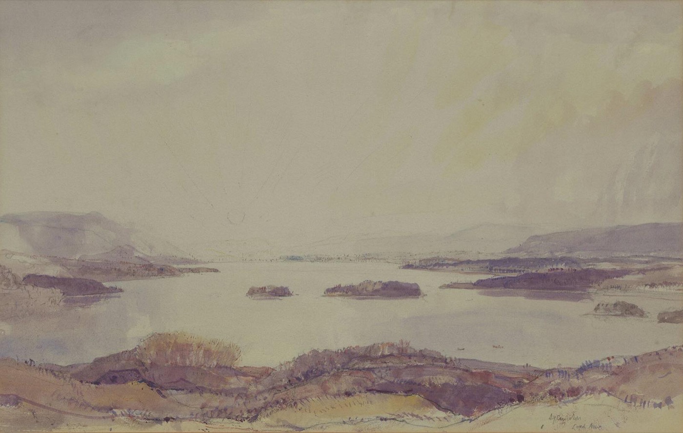 Loch Awe, watercolour by Sir David Young Cameron. The water this whole story starts from. On its western shore stood Tirivadich, the documented seat of the MacA