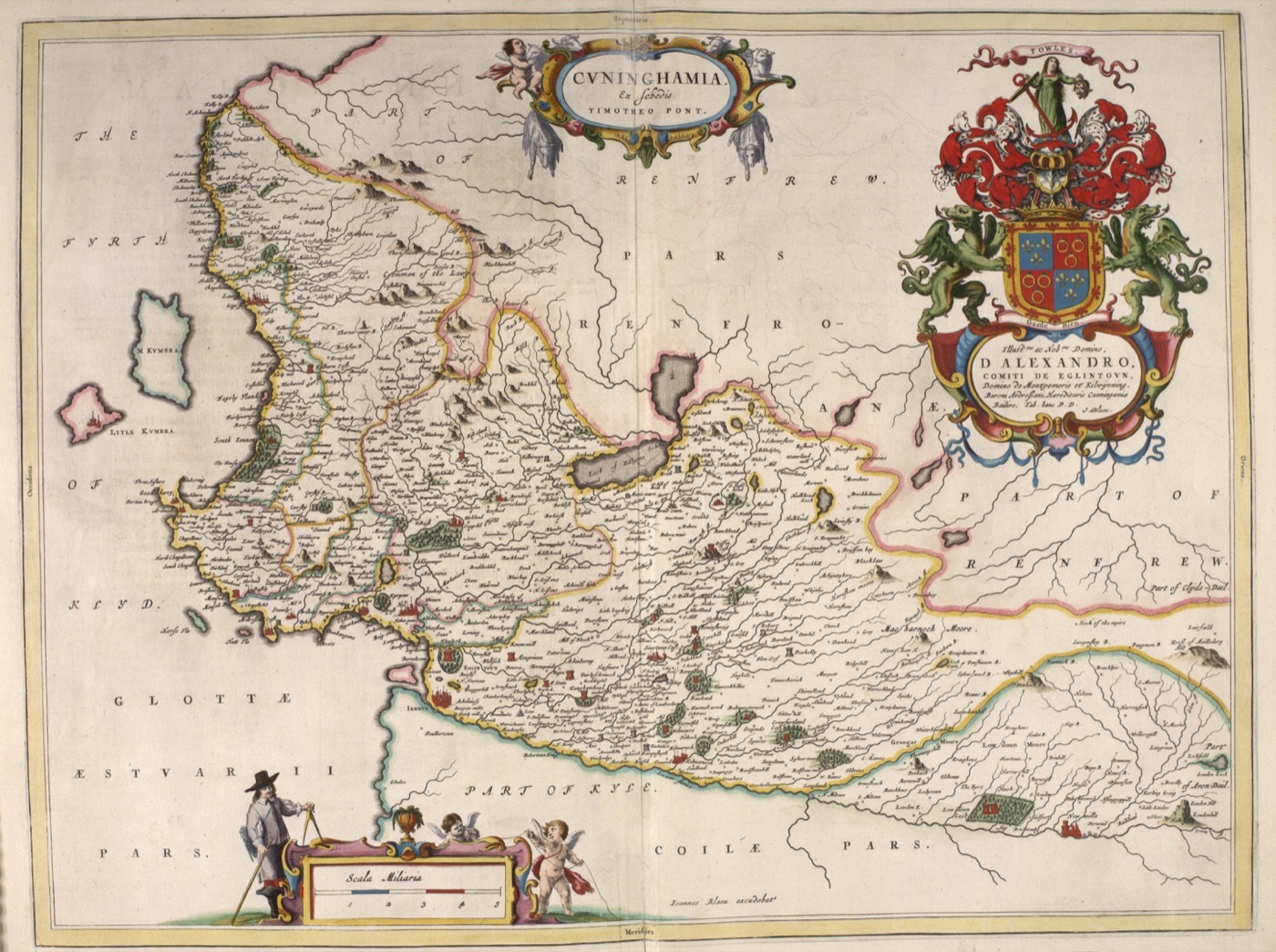 Cunninghame, the northern district of Ayrshire — Joan Blaeu, Atlas of Scotland, 1654. National Library of Scotland; public domain. Rowallan, seat of the Mures f