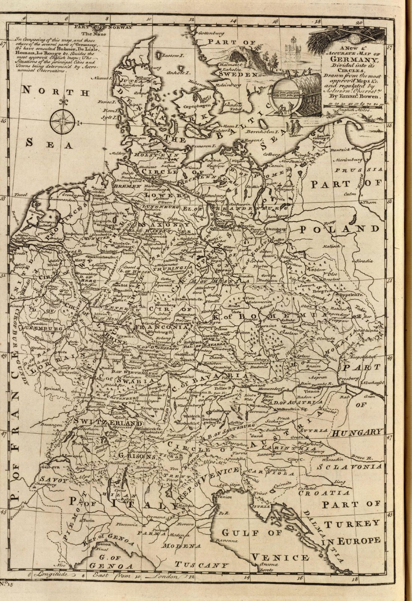 The German lands divided into their circles, engraved by Emanuel Bowen and published at London in 1747 - the country the Schneiders and Snyders of colonial Penn
