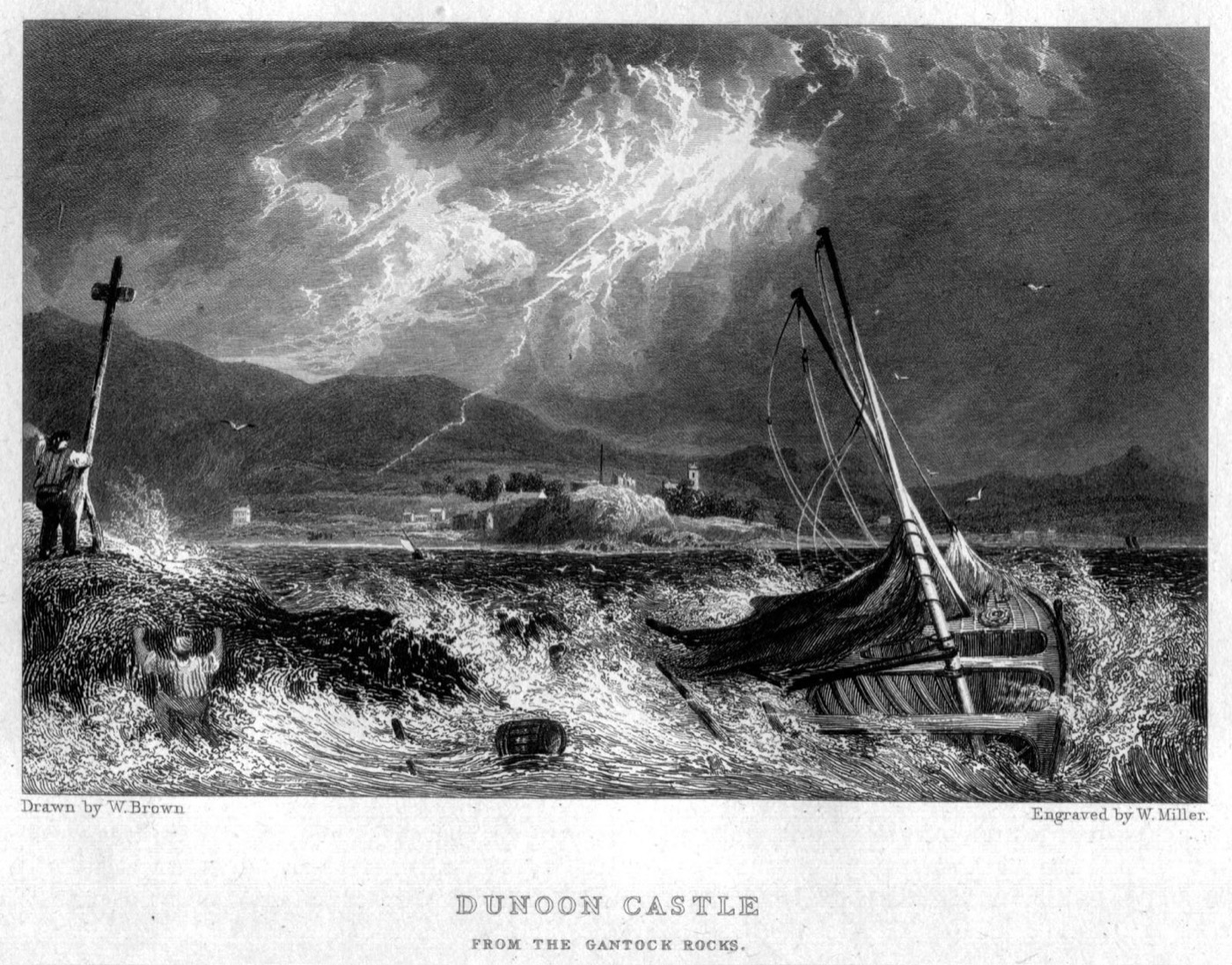 Dunoon Castle, Cowal — William Miller after William Brown, engraving, 1830. Public domain.