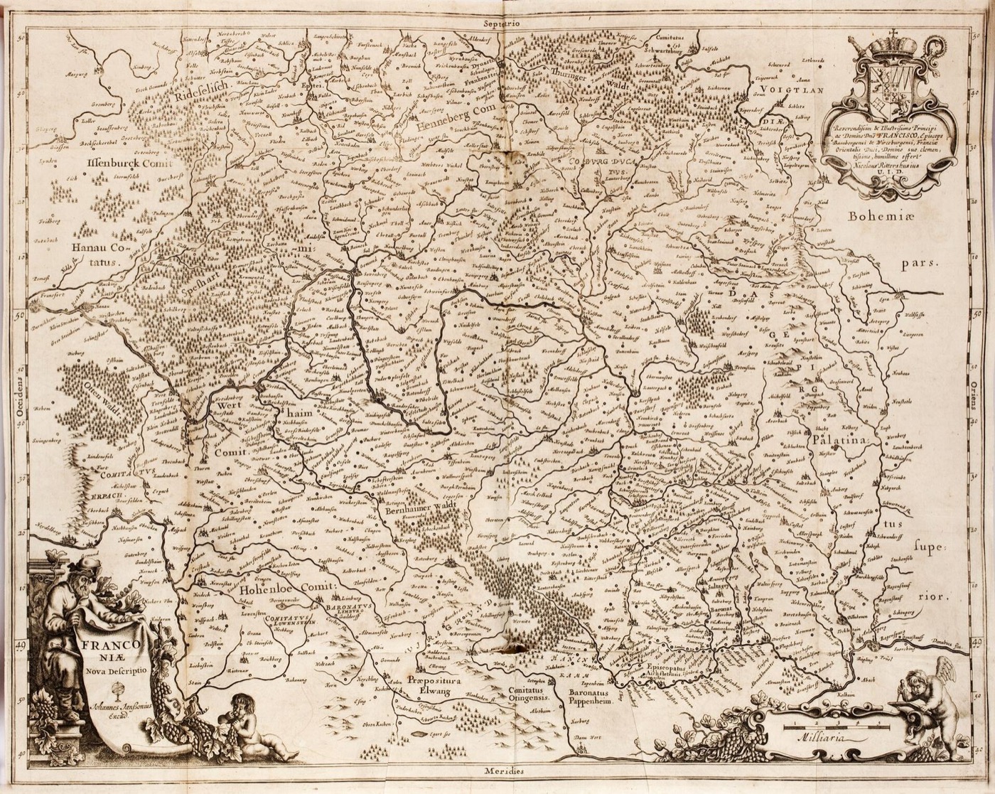 Franconia in 1642, the Upper German country where the Wagner spelling is thickest and the Wegner spelling almost absent - Matthaeus Merian and Jan Janssonius, e