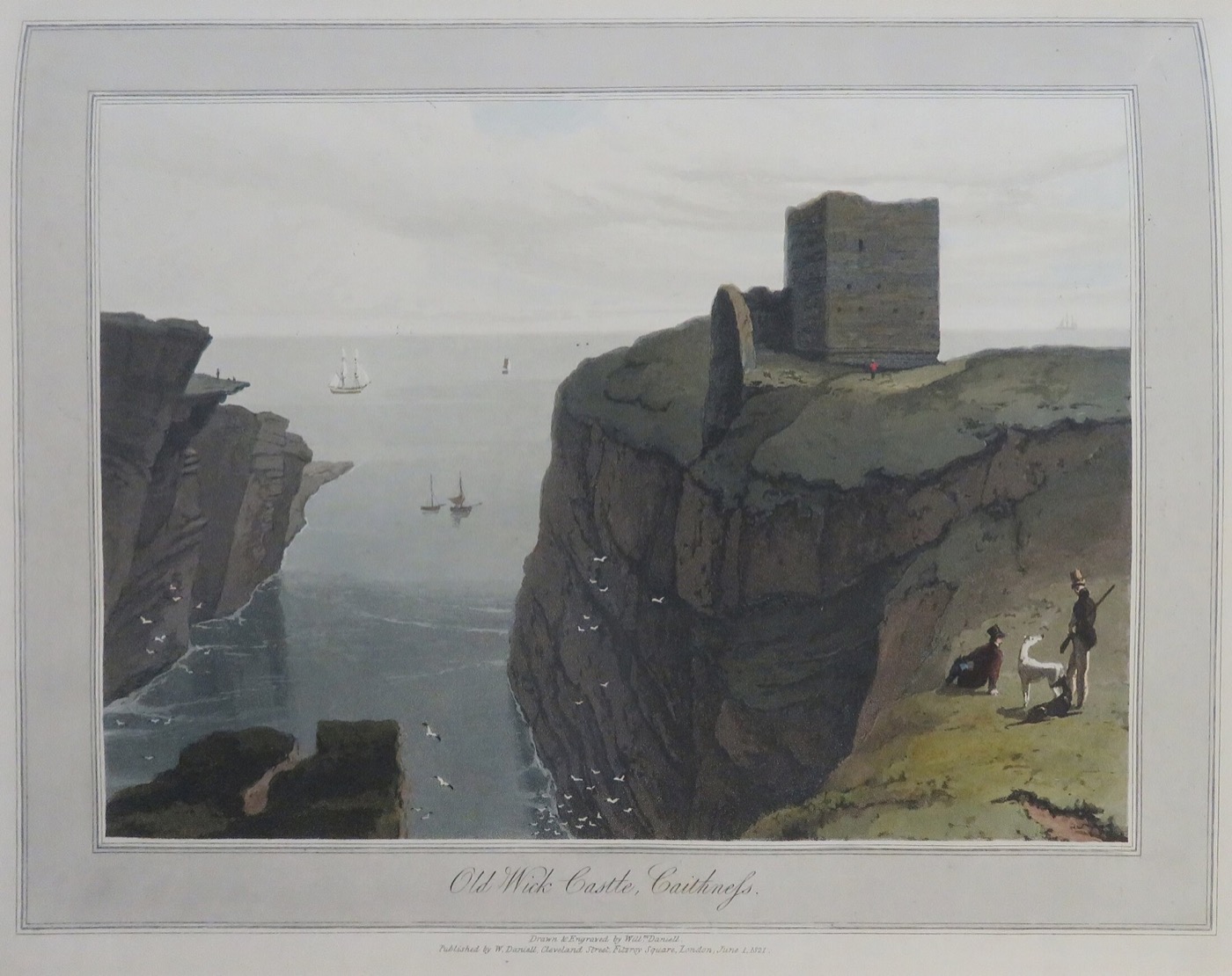 The Castle of Old Wick, Caithness — William Daniell, aquatint, 1821, from “A Voyage Round Great Britain.” National Library of Scotland; public domain.